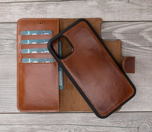 Burnished Brown Leather Magnetic Wallet Case for iPhone 11 Models
