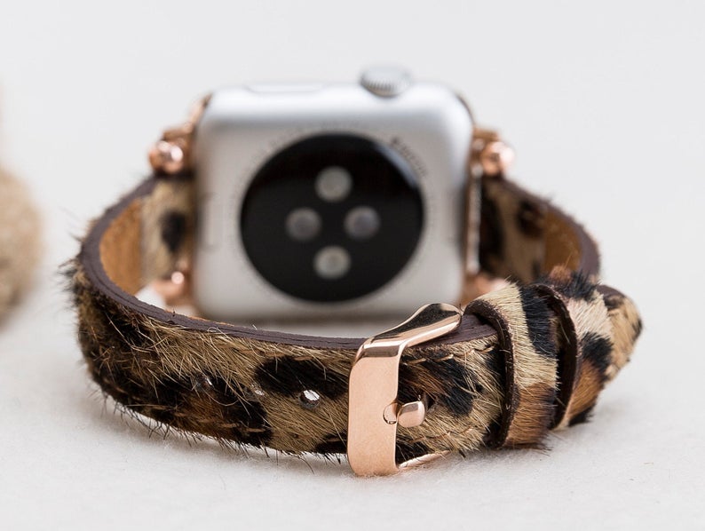 Leopard Pattern Leather Furry Slim Band
