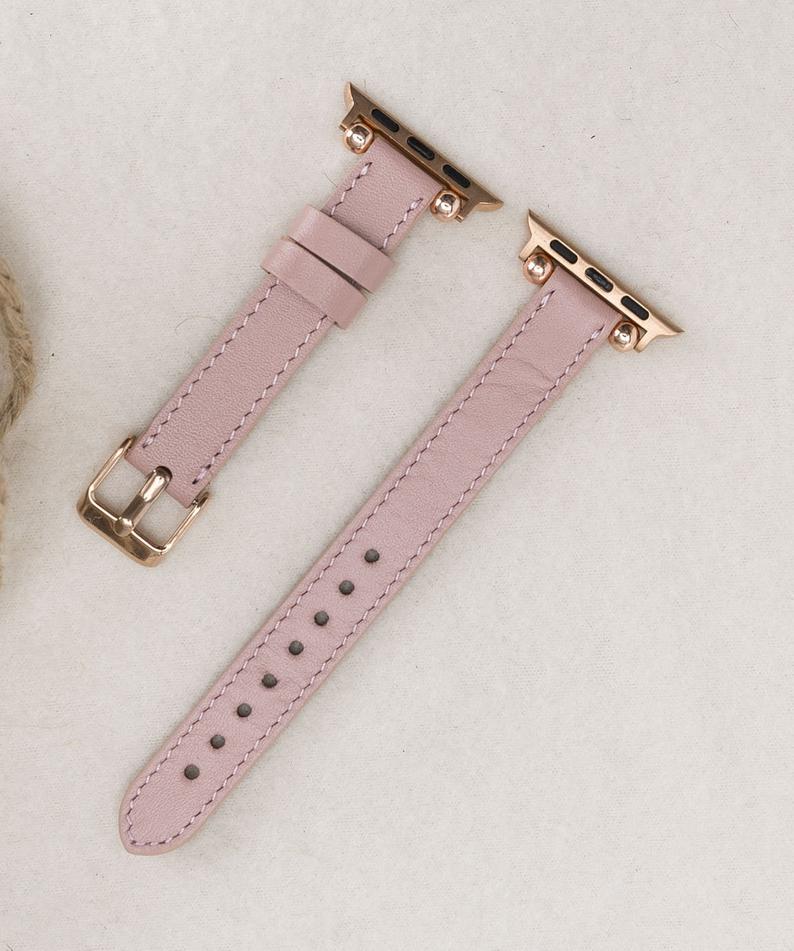 Full Grain Leather Pink Slim Band for Apple Watch