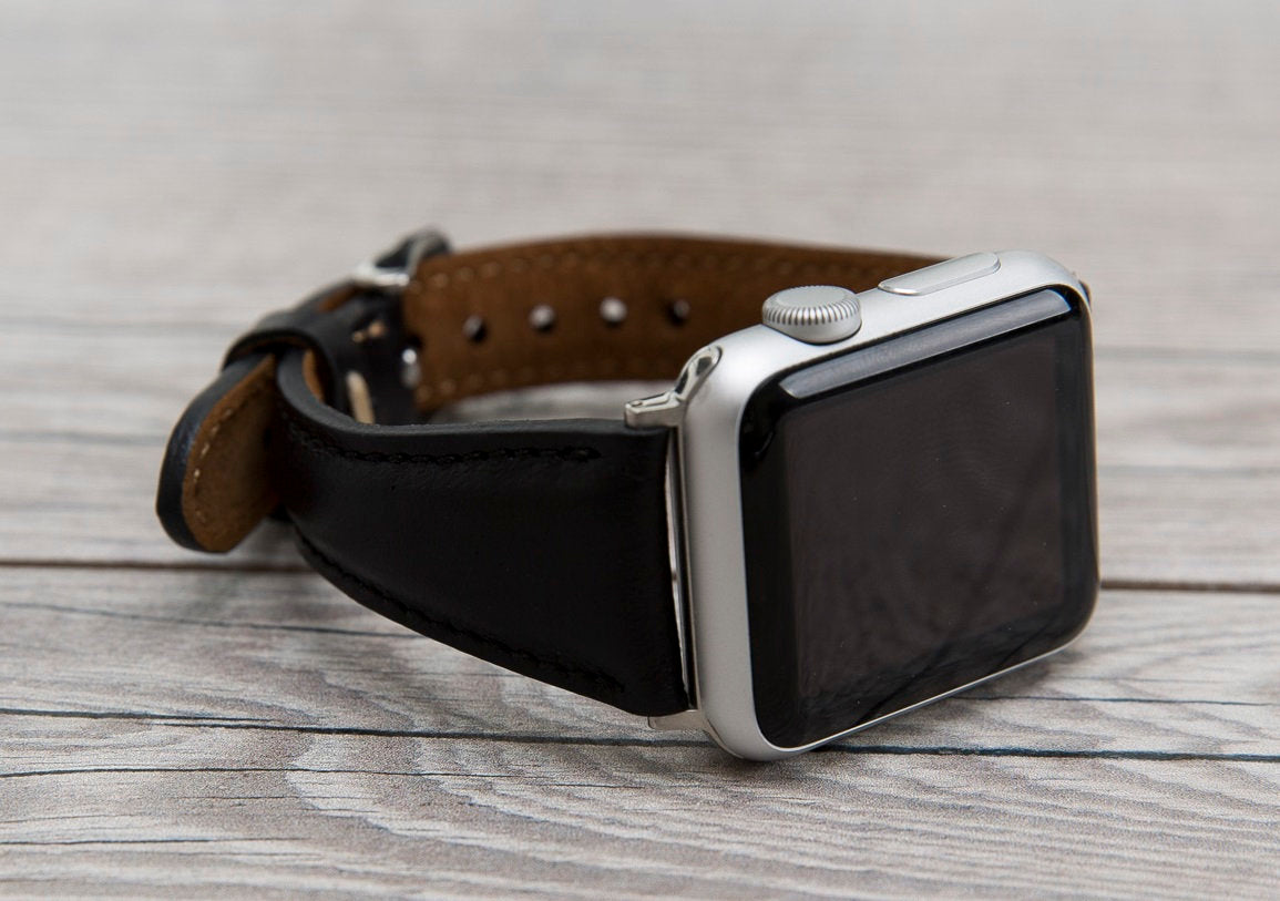 Leather Black Slim Band for Apple Watch