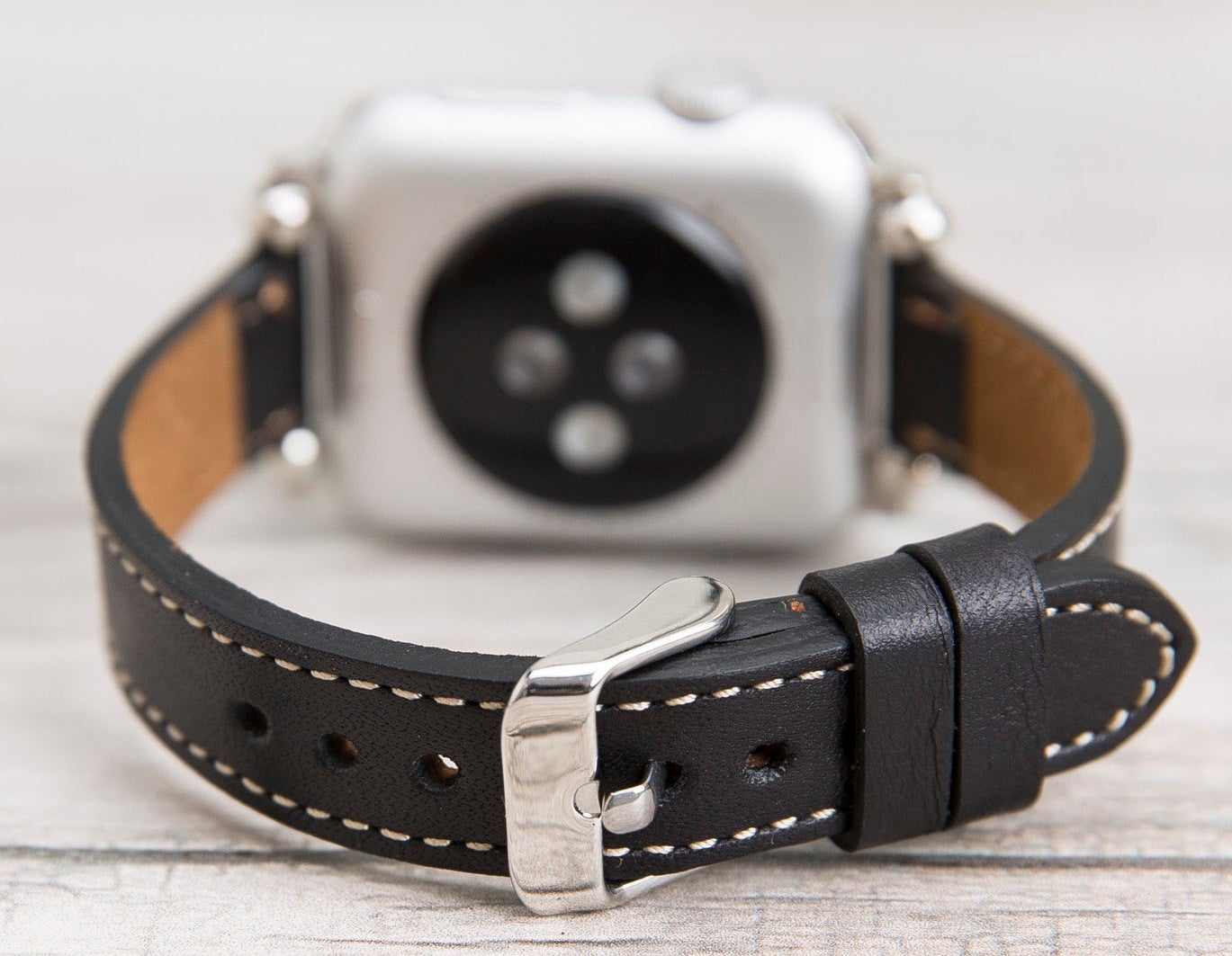 Black Slim Ferro Leather Band for Apple Watch